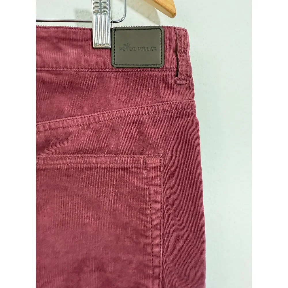 Peter Millar Men’s Corduroy Classic Fit Pants Burgundy Golf Luxury 5-pocket  36